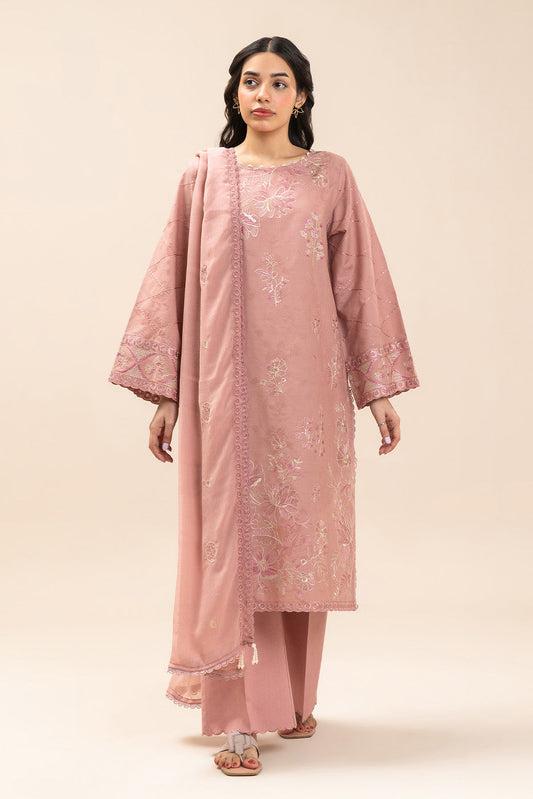 3 PIECE EMBROIDERED SELF JACQUARD SUIT-BLUSH GARDEN (UNSTITCHED)