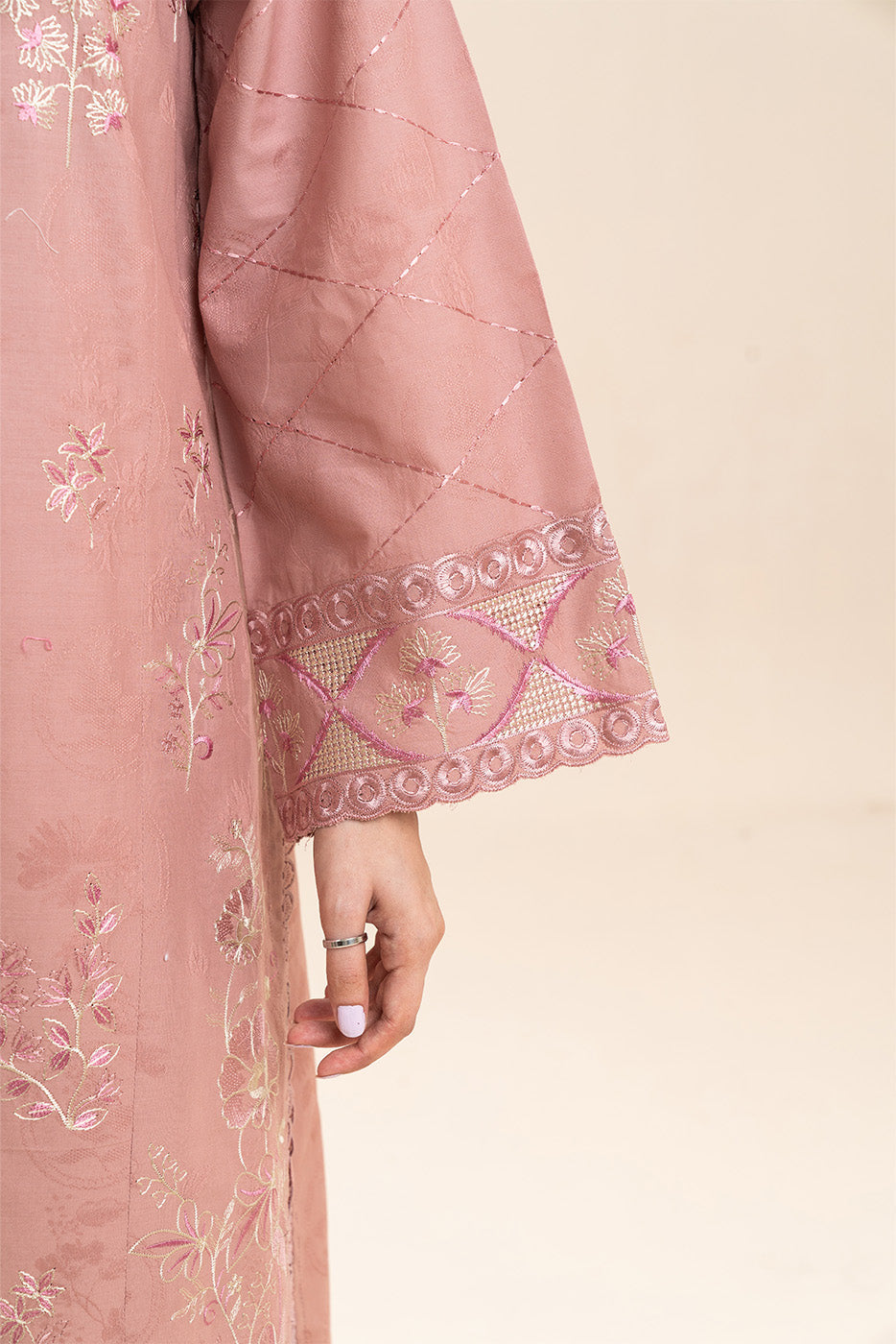 3 PIECE EMBROIDERED SELF JACQUARD SUIT-BLUSH GARDEN (UNSTITCHED)