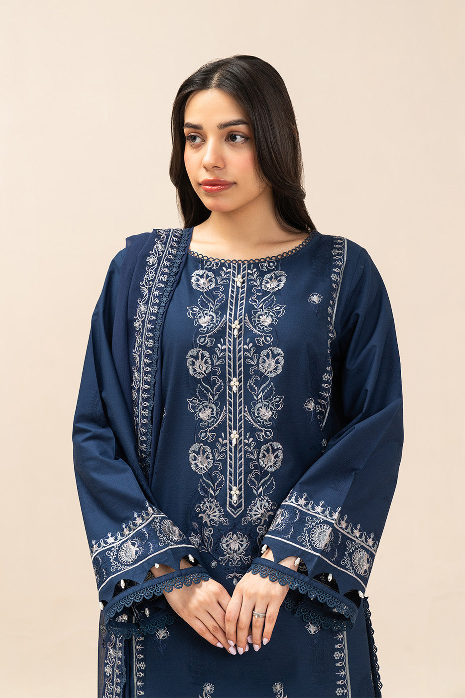 3 PIECE EMBROIDERED SELF JACQUARD SUIT-LUNAR THREAD (UNSTITCHED)