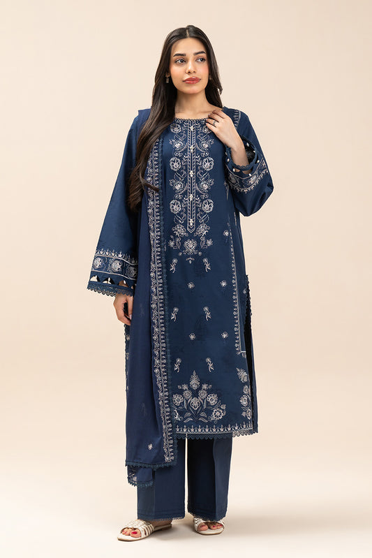 3 PIECE EMBROIDERED SELF JACQUARD SUIT-LUNAR THREAD (UNSTITCHED)