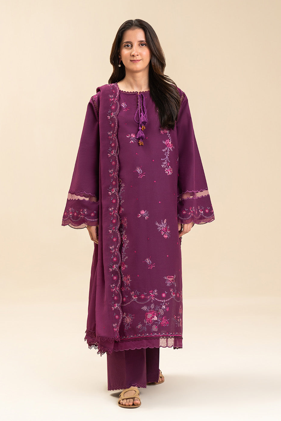 3 PIECE EMBROIDERED LAWN SUIT-MULBERRY BLOOM (UNSTITCHED)