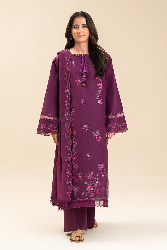 3 PIECE EMBROIDERED LAWN SUIT-MULBERRY BLOOM (UNSTITCHED)