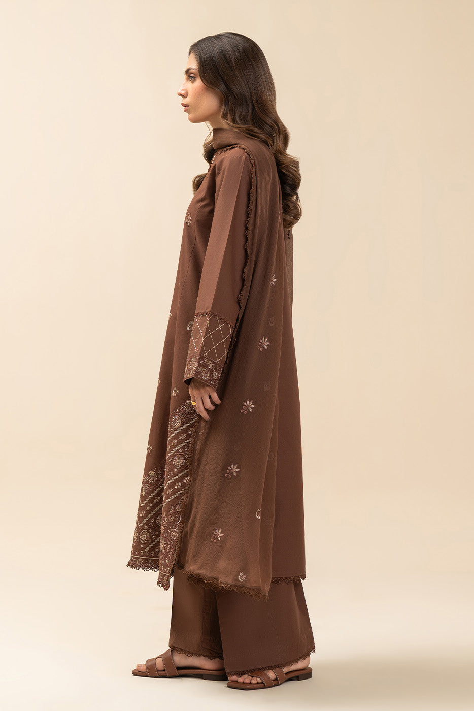 3 PIECE EMBROIDERED LAWN SUIT-MAHOGANY (UNSTITCHED)