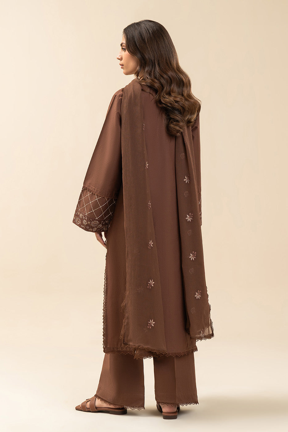 3 PIECE EMBROIDERED LAWN SUIT-MAHOGANY (UNSTITCHED)