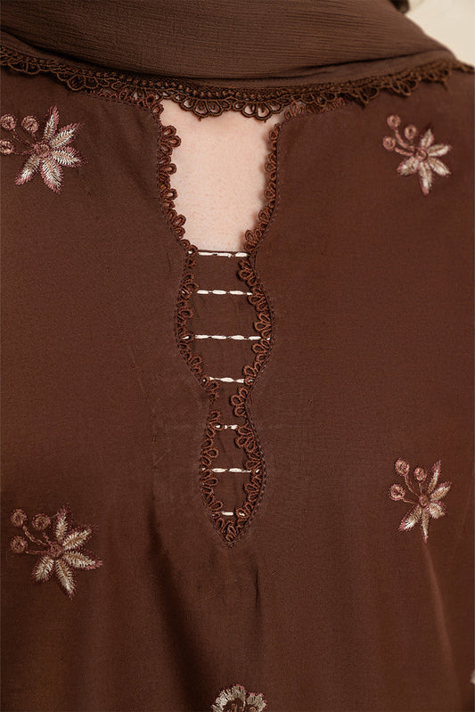 3 PIECE EMBROIDERED LAWN SUIT-MAHOGANY (UNSTITCHED)