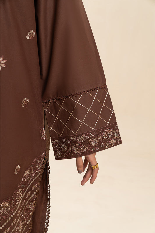 3 PIECE EMBROIDERED LAWN SUIT-MAHOGANY (UNSTITCHED)