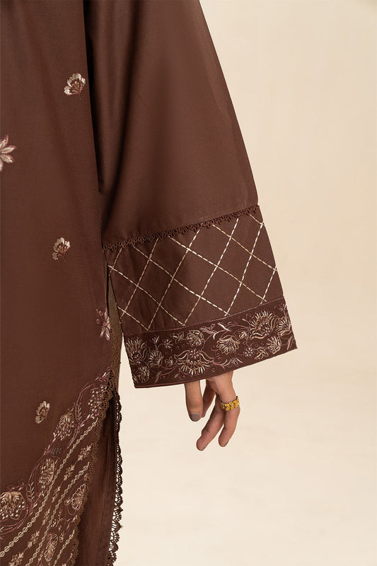 3 PIECE EMBROIDERED LAWN SUIT-MAHOGANY (UNSTITCHED)