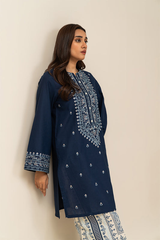 2 PIECE EMBROIDERED LAWN SUIT-NAVY SPRUCE (UNSTITCHED)