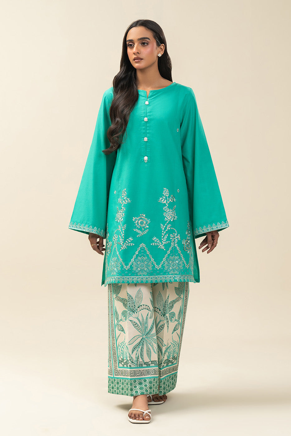 2 PIECE EMBROIDERED LAWN SUIT-MINT EDEN (UNSTITCHED)
