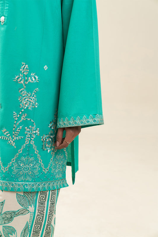 2 PIECE EMBROIDERED LAWN SUIT-MINT EDEN (UNSTITCHED)