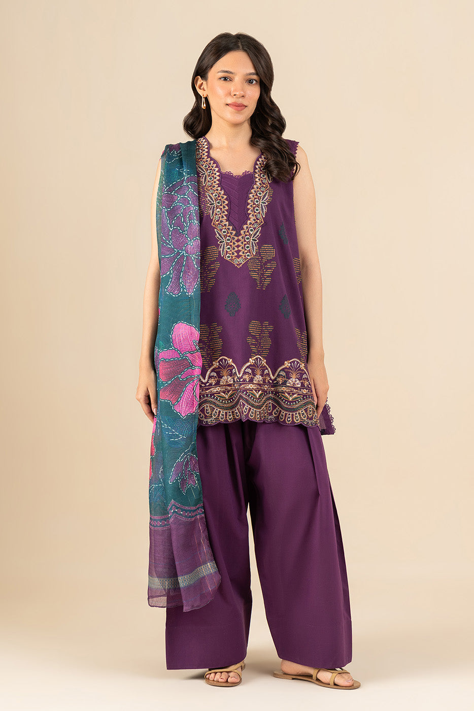 3 PIECE EMBROIDERED  REVERSE JACQUARD SUIT-PRYTHIAN PLUM (UNSTITCHED)