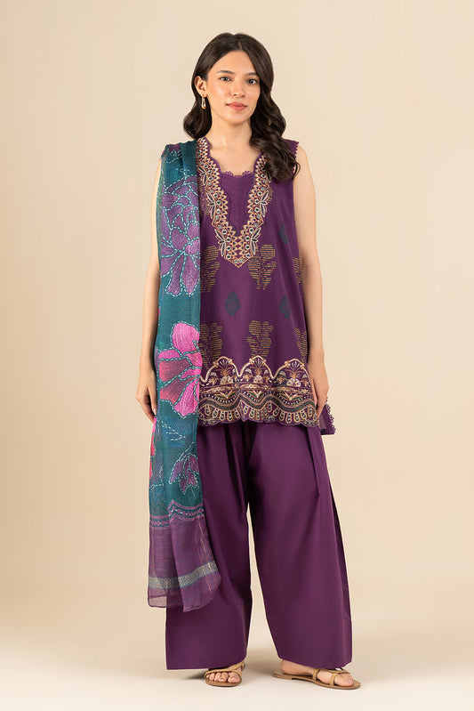 3 PIECE EMBROIDERED  REVERSE JACQUARD SUIT-PRYTHIAN PLUM (UNSTITCHED)