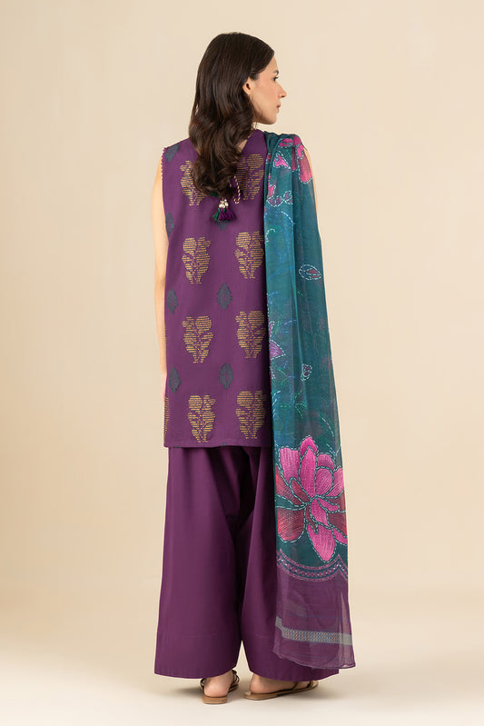 3 PIECE EMBROIDERED  REVERSE JACQUARD SUIT-PRYTHIAN PLUM (UNSTITCHED)