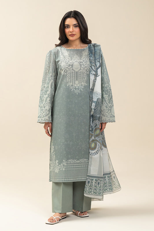 3 PIECE PRINTED LAWN SUIT-SAGE GIN (UNSTITCHED)
