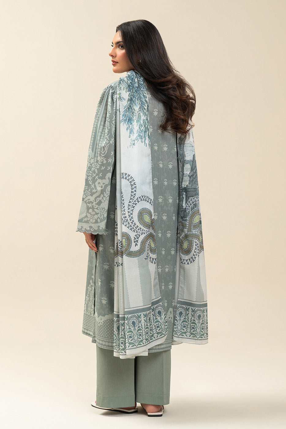 3 PIECE PRINTED LAWN SUIT-SAGE GIN (UNSTITCHED)