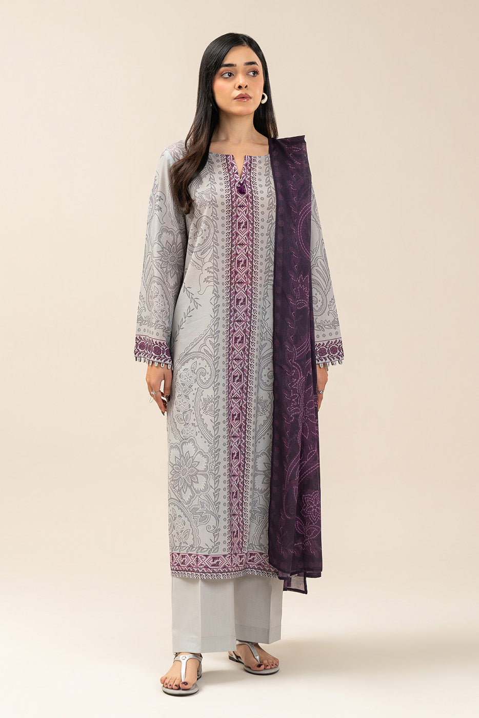 3 PIECE PRINTED LAWN SUIT-ARCANE MAUVE (UNSTITCHED)