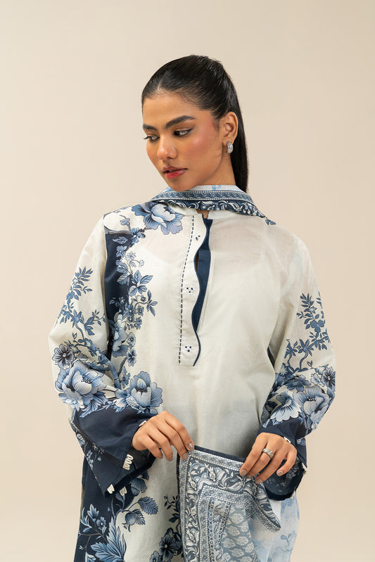 3 PIECE PRINTED LAWN SUIT-AZURE FLINT (UNSTITCHED)