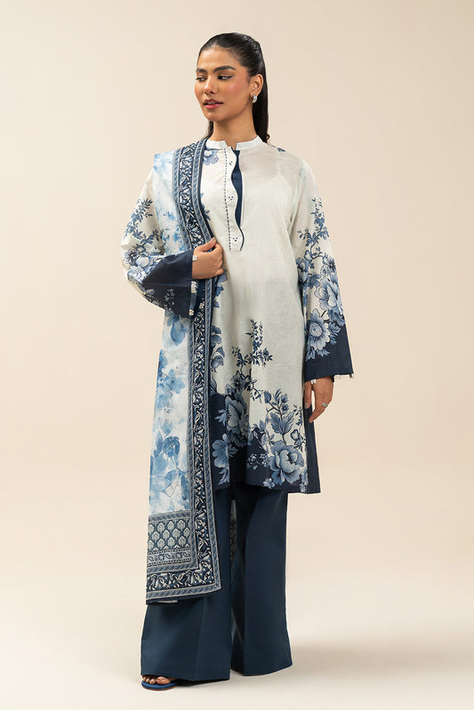 3 PIECE PRINTED LAWN SUIT-AZURE FLINT (UNSTITCHED)