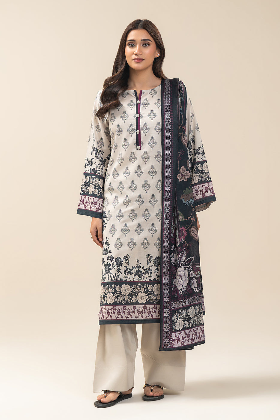 3 PIECE PRINTED LAWN SUIT-WHIMSICAL FLORET SUIT
