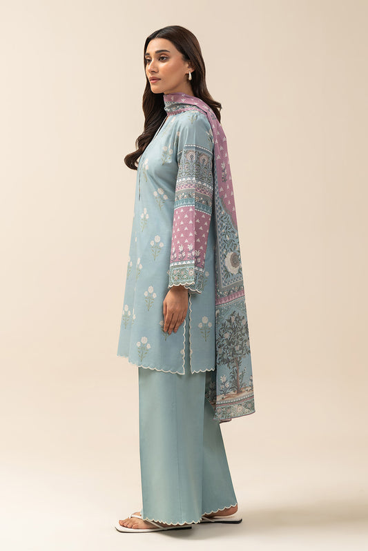 3 PIECE PRINTED LAWN SUIT-GLACIER BLUE (UNSTITCHED)