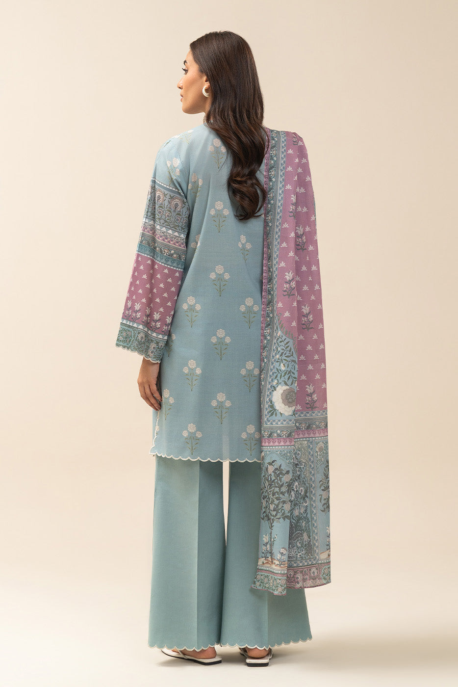 3 PIECE PRINTED LAWN SUIT-GLACIER BLUE (UNSTITCHED)