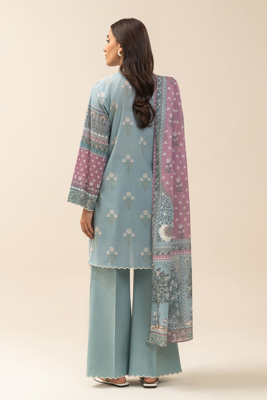 3 PIECE PRINTED LAWN SUIT-GLACIER BLUE (UNSTITCHED)