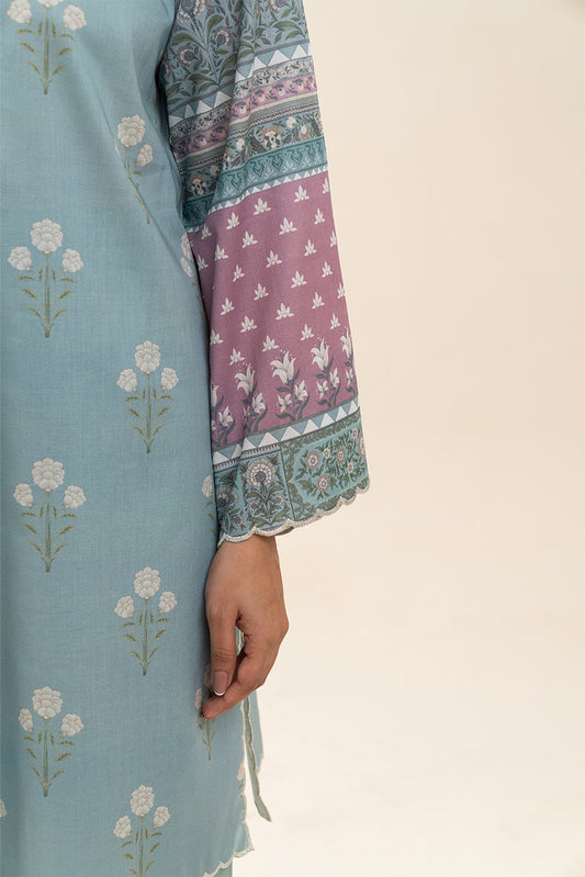 3 PIECE PRINTED LAWN SUIT-GLACIER BLUE (UNSTITCHED)