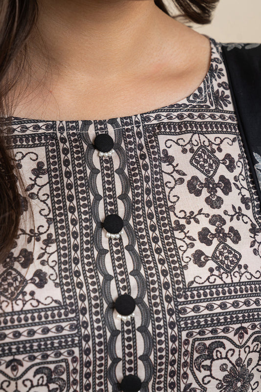 3 PIECE PRINTED LAWN SUIT-IVORY ALLURE (UNSTITCHED)