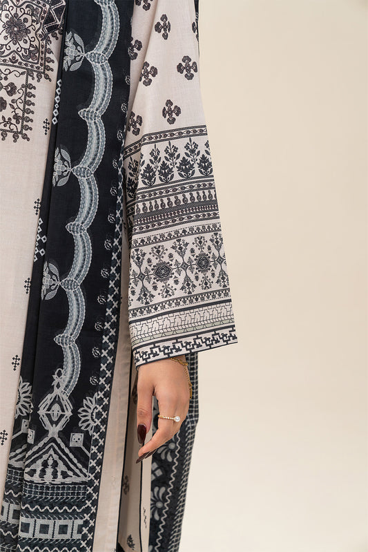 3 PIECE PRINTED LAWN SUIT-IVORY ALLURE (UNSTITCHED)