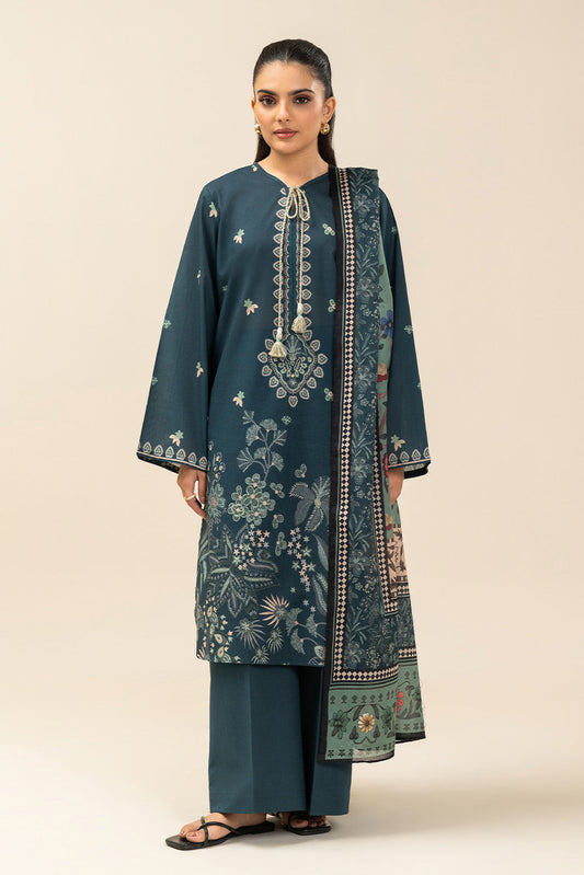 3 PIECE PRINTED LAWN SUIT-MYSTIC TEAL (UNSTITCHED)