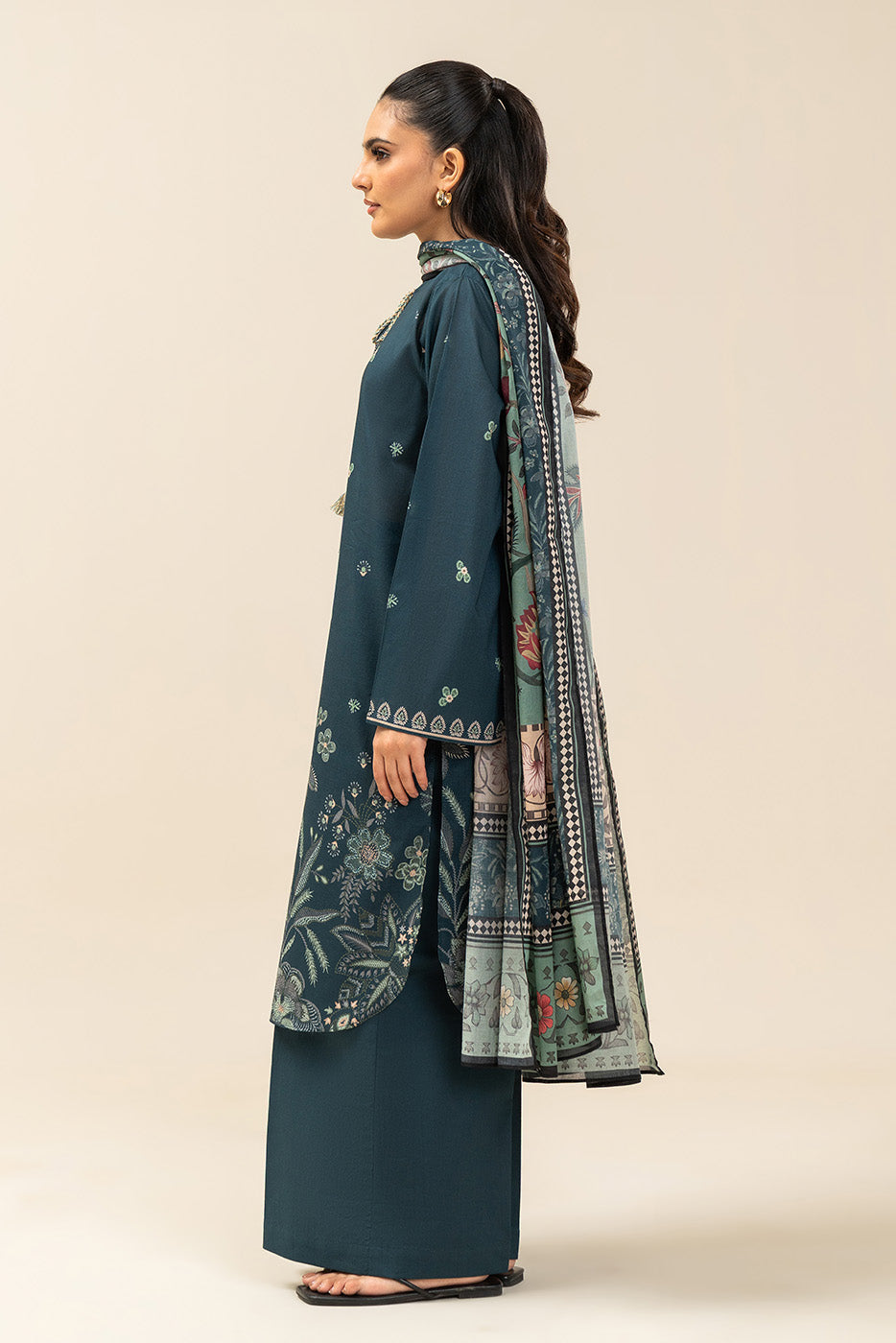 3 PIECE PRINTED LAWN SUIT-MYSTIC TEAL (UNSTITCHED)