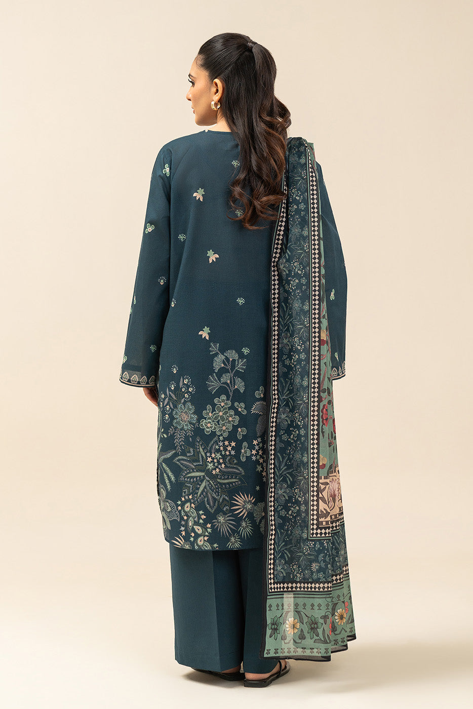 3 PIECE PRINTED LAWN SUIT-MYSTIC TEAL (UNSTITCHED)