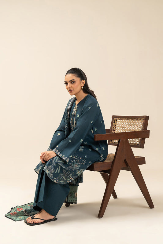 3 PIECE PRINTED LAWN SUIT-MYSTIC TEAL (UNSTITCHED)