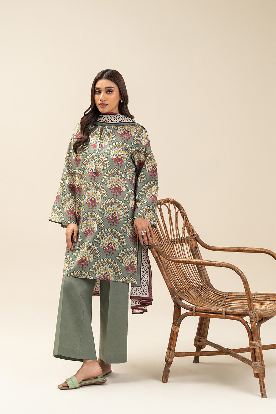 3 PIECE PRINTED LAWN SUIT-SAGE BLISS (UNSTITCHED)