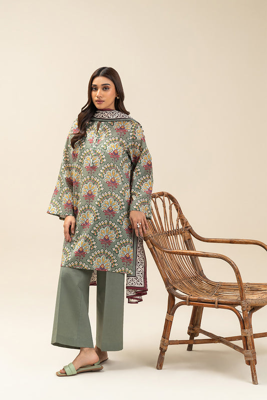 3 PIECE PRINTED LAWN SUIT-SAGE BLISS (UNSTITCHED)