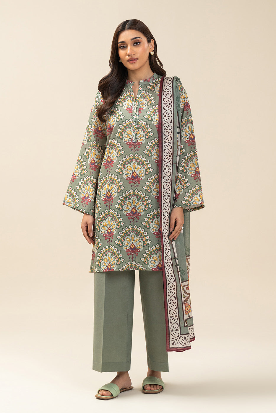 3 PIECE PRINTED LAWN SUIT-SAGE BLISS (UNSTITCHED)