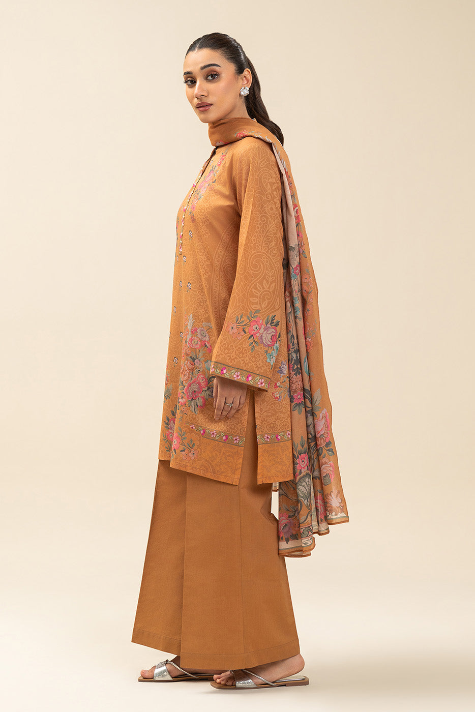 3 PIECE PRINTED LAWN SUIT-FALL FLORE (UNSTITCHED)