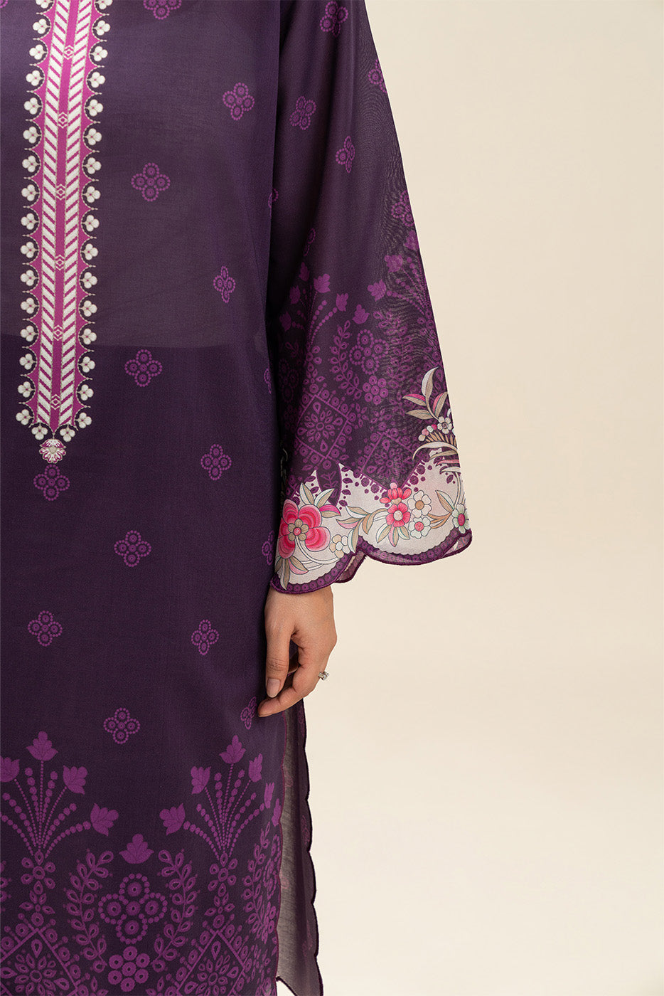 3 PIECE PRINTED LAWN SUIT-PLUM NOIR (UNSTITCHED)