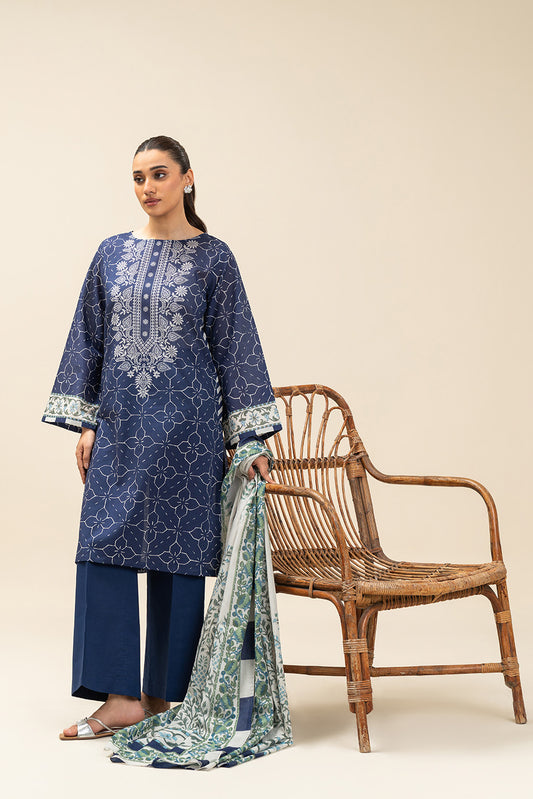 3 PIECE PRINTED LAWN SUIT-AZURE GRACE (UNSTITCHED)