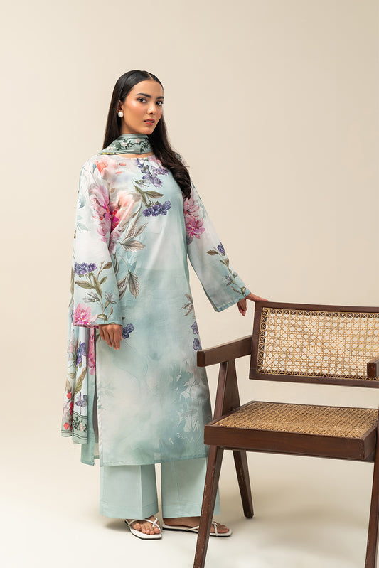 3 PIECE PRINTED LAWN SUIT-MINTY BREEZE (UNSTITCHED)