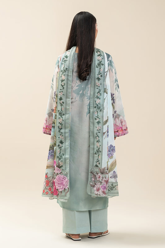 3 PIECE PRINTED LAWN SUIT-MINTY BREEZE (UNSTITCHED)