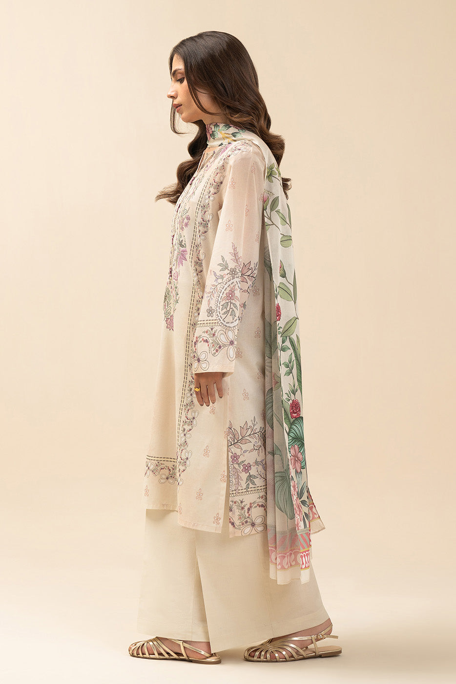 3 PIECE PRINTED LAWN SUIT-IVORY WHISPER (UNSTITCHED)