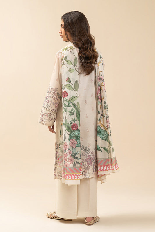 3 PIECE PRINTED LAWN SUIT-IVORY WHISPER (UNSTITCHED)
