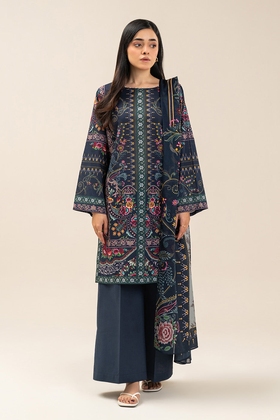 3 PIECE PRINTED LAWN SUIT-ECLECTIC ROSE (UNSTITCHED)
