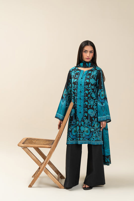 3 PIECE PRINTED LAWN SUIT-MIDNIGHT RAVEN (UNSTITCHED)