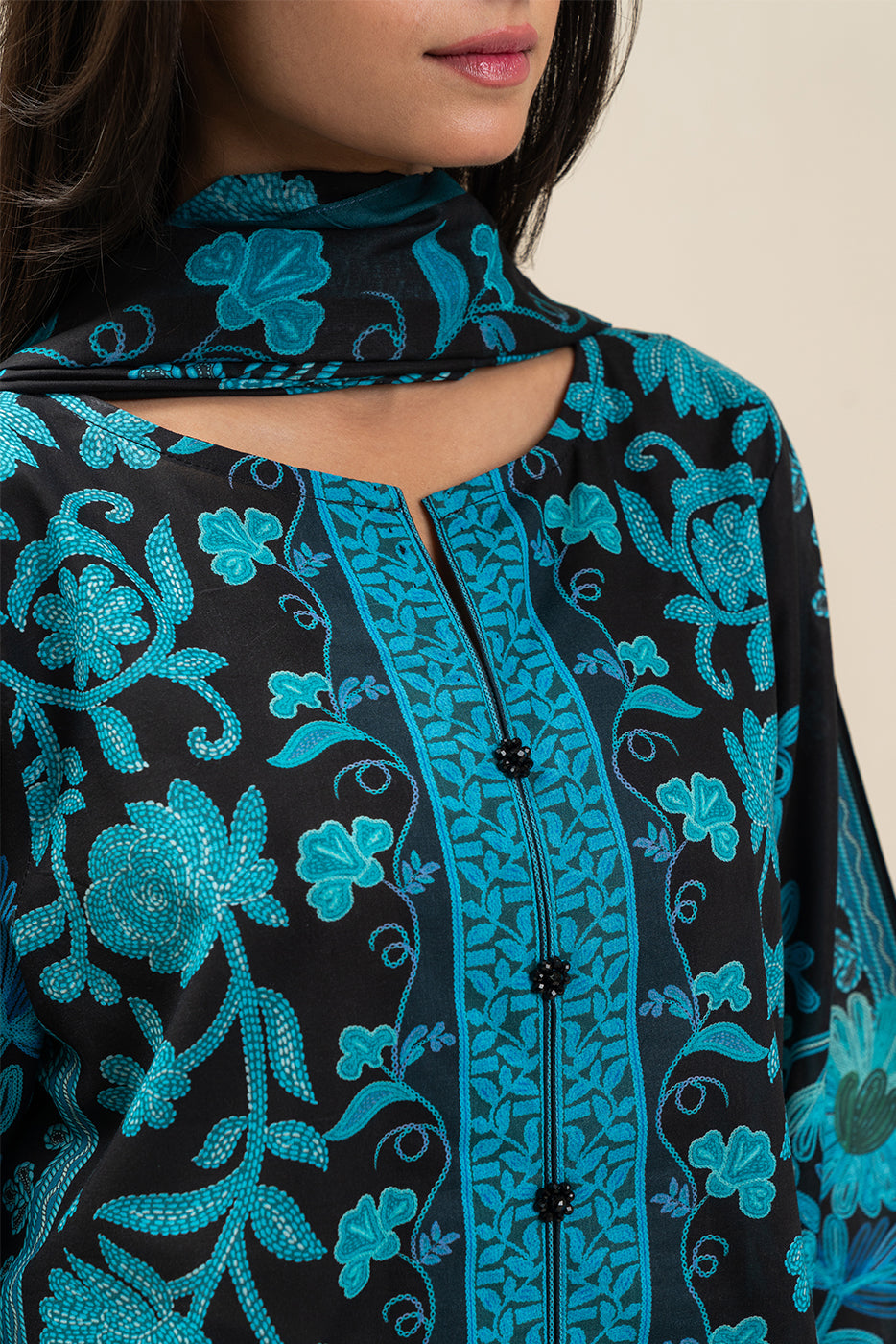 3 PIECE PRINTED LAWN SUIT-MIDNIGHT RAVEN (UNSTITCHED)