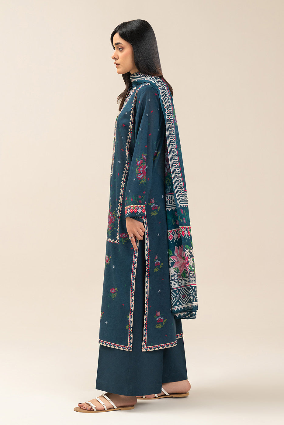 3 PIECE PRINTED LAWN SUIT-REGALE BLUE (UNSTITCHED)