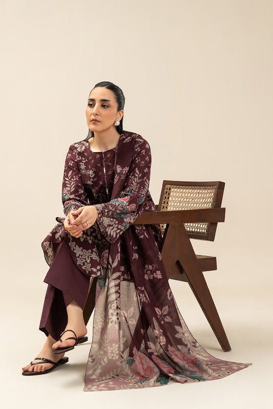 3 PIECE PRINTED LAWN SUIT-MUD VOLCANO (UNSTITCHED)