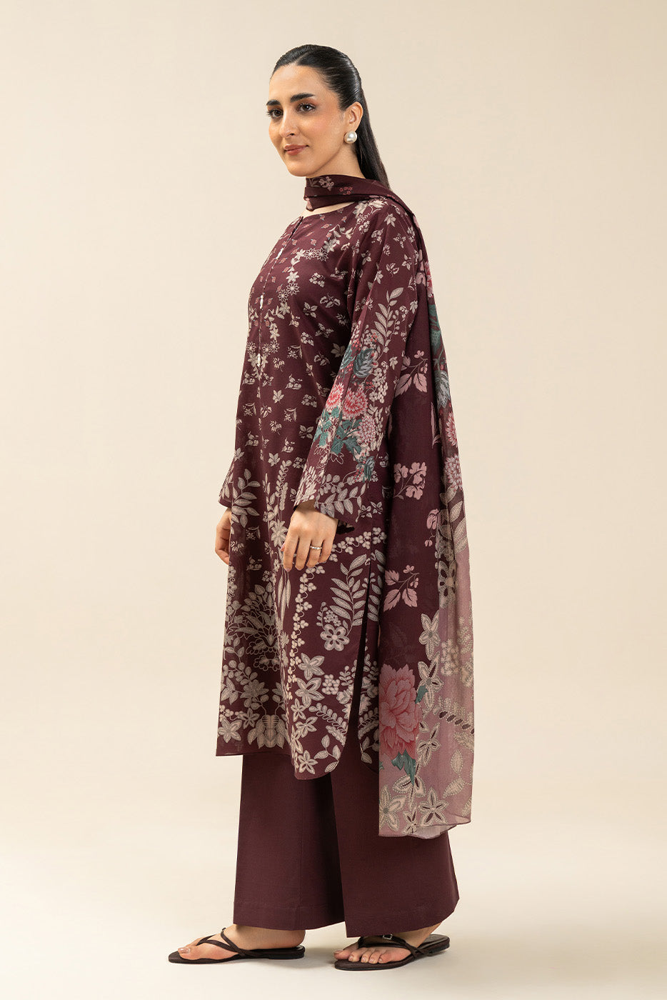 3 PIECE PRINTED LAWN SUIT-MUD VOLCANO (UNSTITCHED)