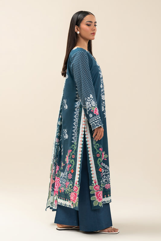 3 PIECE PRINTED LAWN SUIT-AEGEAN BLUE (UNSTITCHED)
